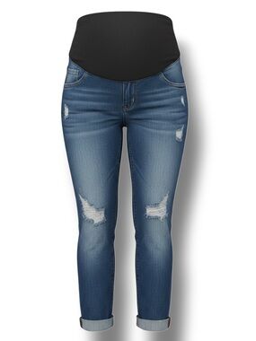 Time and Tru Maternity Women’s Plus Distressed Boyfriend Jeans Blue XL (16-18)